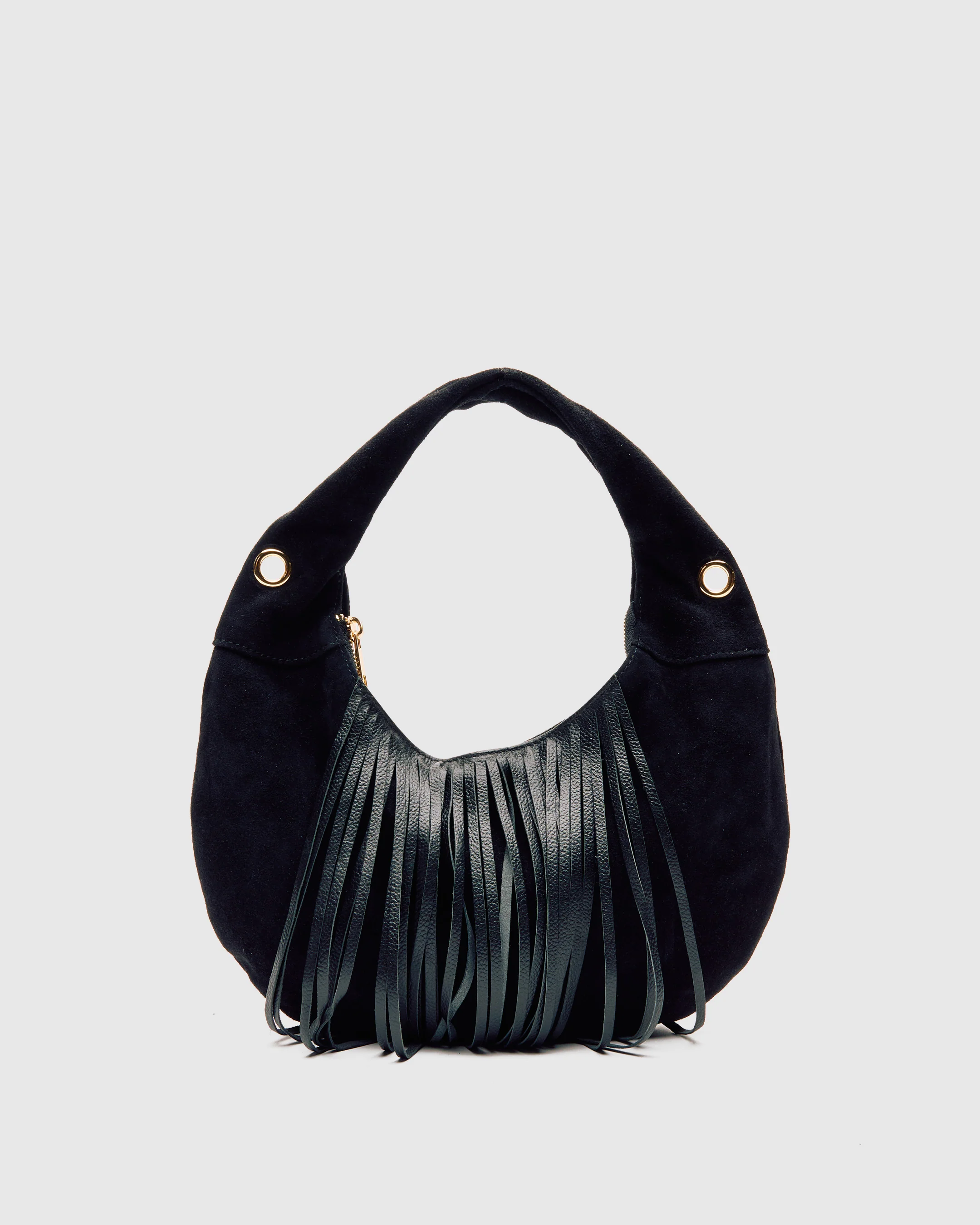 Mini Gabi Suede Fringe Black w. Gold